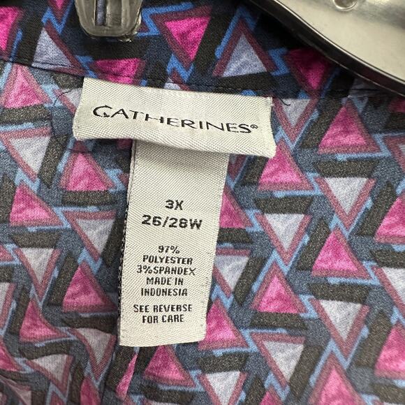 Catherines Size 3X Retro Geometric Print Tunic Top 3/4 Sleeve Boho Statement - Picture 3 of 7